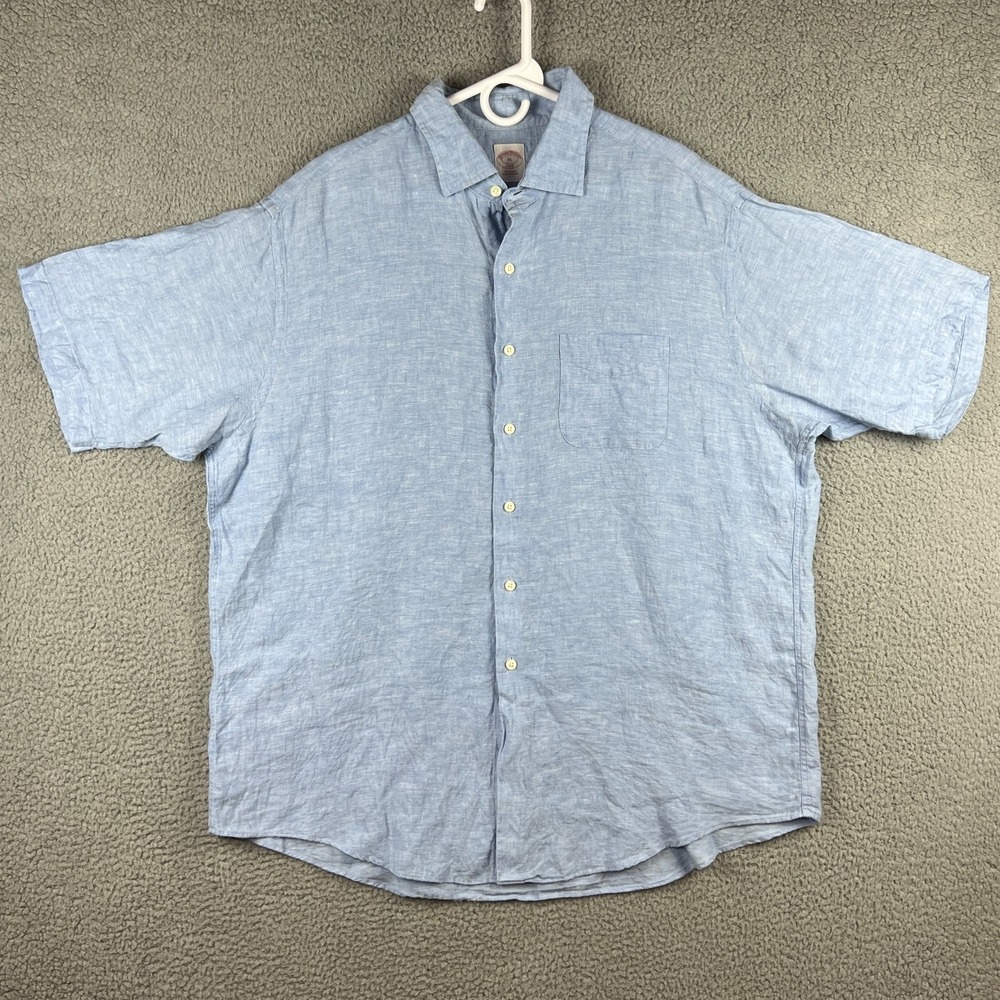 Brooks Brothers 346‎ Shirt Mens XL Blue 100% Linen Button Up Short Sleeve